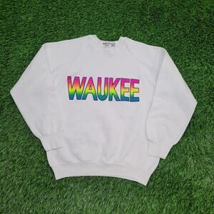 Vintage Waukee Raglan Sweatshirt Womens M 18x22 Neon Rainbow